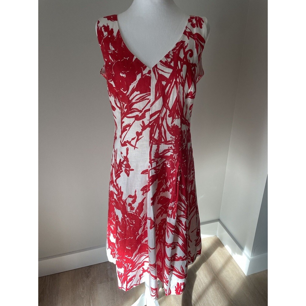 Coldwater Creek Dress 12‎ 100% Linen White Red Garden Party Picnic Tomato Girl